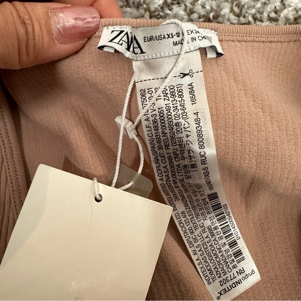 NWT Zara Blushed Pink Ribbed Crop Tie Top - Picture 4 of 7